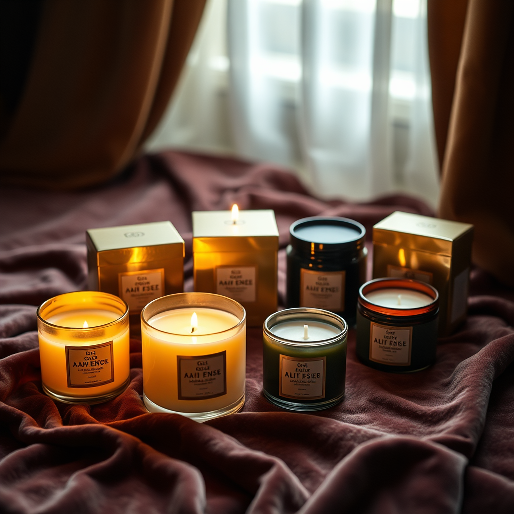 Artisan candles on velvet